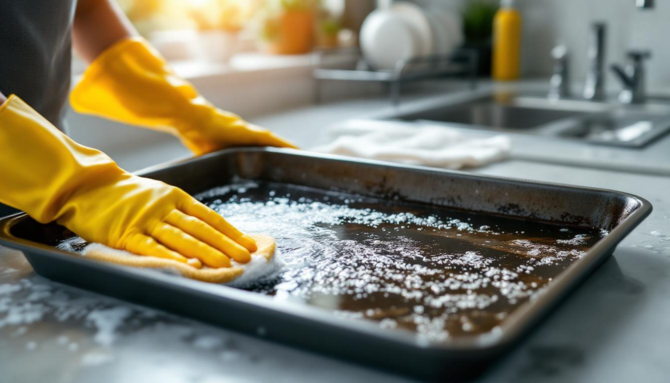 ontdek de revolutionaire methode om vet bevlekte bakplaten moeiteloos en grondig schoon te maken, voor een sprankelend resultaat elke keer!