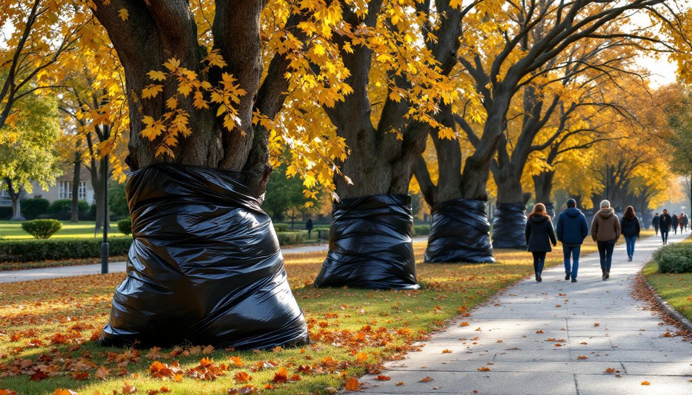 ontdek waarom zwarte zakken aan bomen een waarschuwing zijn, wat je erover moet weten en waarom het belangrijk is om afstand te houden voor je veiligheid.